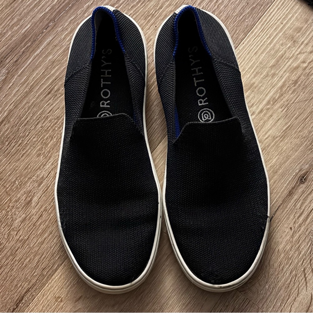 Rothy's Black Knit Slip-On Loafers with White Sole